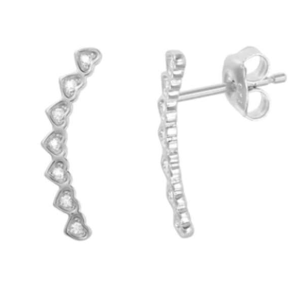 925 Sterling Silver Jewelry - Sterling Silver 925 Rhodium Plated CZ Hearts Drop Stud Earrings